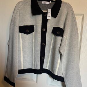 New York & Company Gray Cardigan with Black Accents